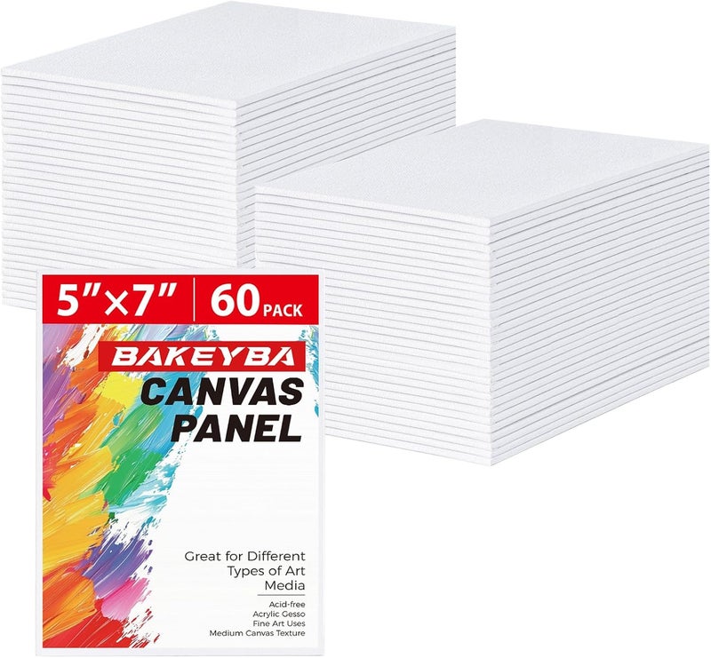 BAKEYBA Small Painting Canvas Boards 60 Pack 5x7 Inch Kids Canvas Panels Blank White 100% Cotton for Acrylics Oil Watercolor Tempera Paints Art Class Supplies - Image 1